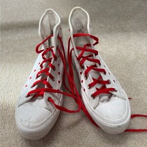 Converse White and Red Heart Sneakers